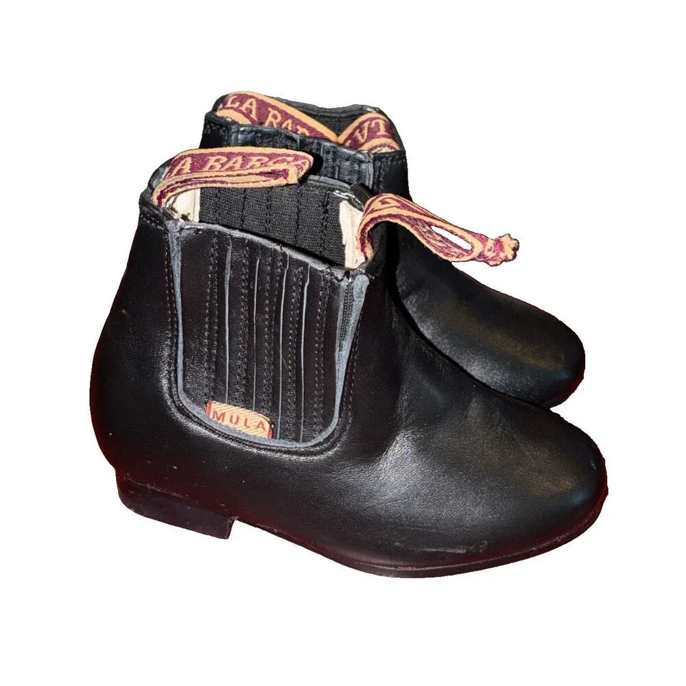 La Barca Paso de Mula Kids Black Leather Botines Charros Size 14 MEX 7C US